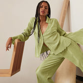 Vintage long sleeve ruffled shirt pantsuit Loose Flare Sleeve Blouse textured